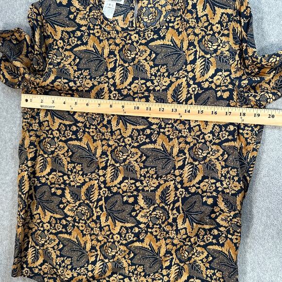 Vintage Villager Navy and Gold Blouse Women's Small Shoulder Pads Leaf Pattern - Picture 4 of 8